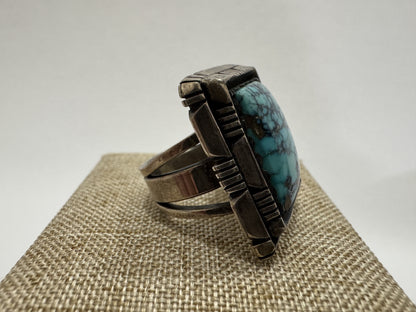 NAVAJO Fred Peters Extra Large High-Grade Natural Kingman Turquoise Ring in Sterling Silver, 20.0g