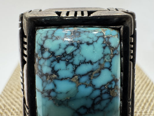 NAVAJO Fred Peters Extra Large High-Grade Natural Kingman Turquoise Ring in Sterling Silver, 20.0g