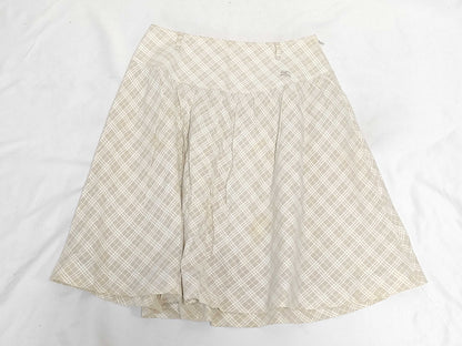 BURBERRY Blue Label London Skirt, Horse Logo Check, Cotton, Beige, FX523-418-40 #38