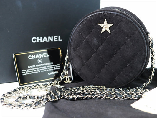CHANEL Matelasse Chain Shoulder Bag, Rhinestone Suede, Round Star, Silver Hardware, Logo Shoulder Bag