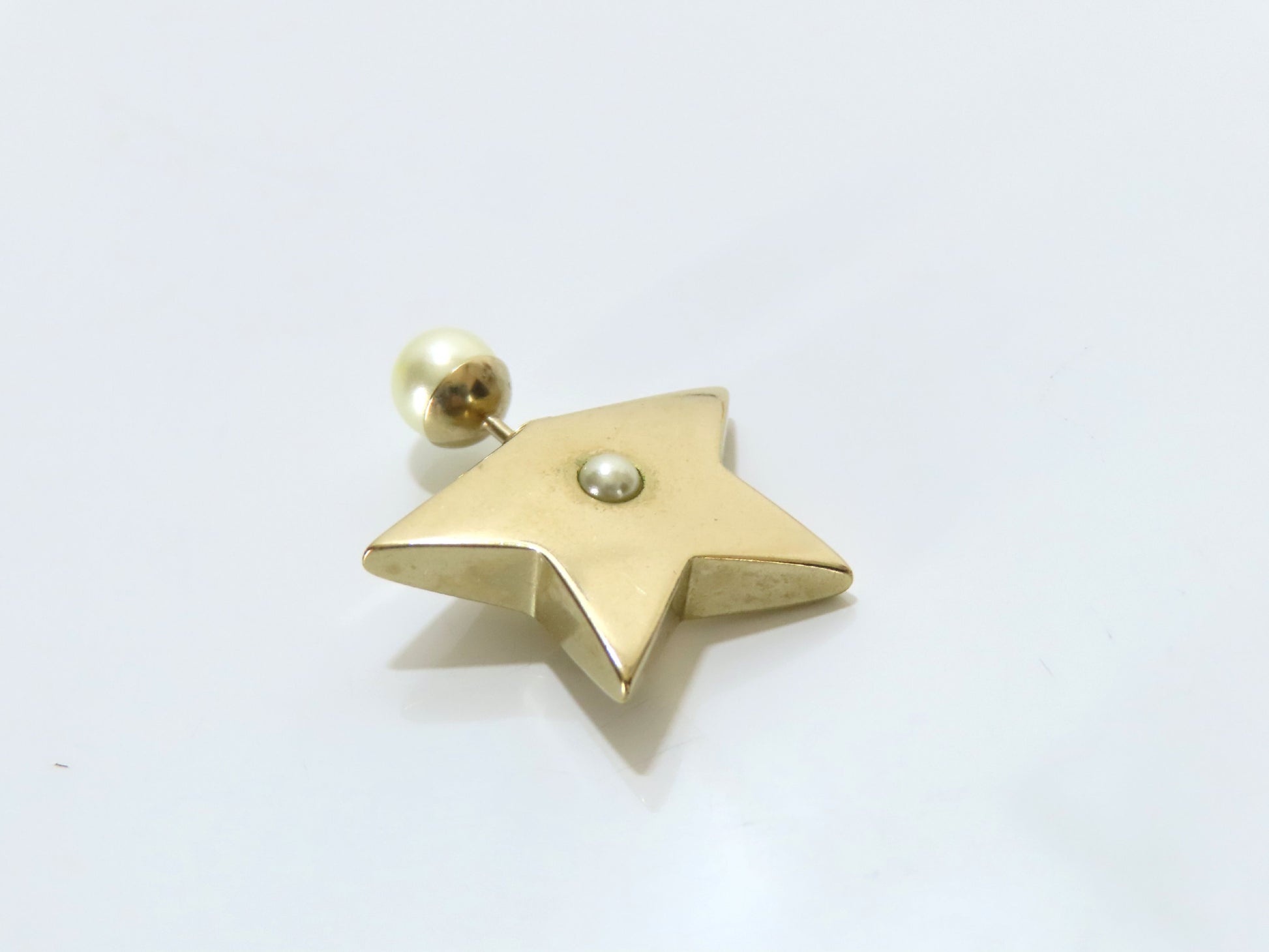 Dior Faux Pearl Star Earrings, Gold, Dust Bag