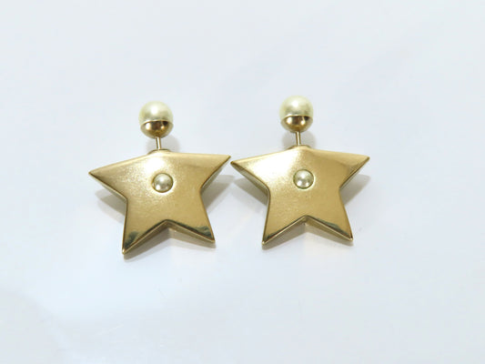 Dior Faux Pearl Star Earrings, Gold, Dust Bag