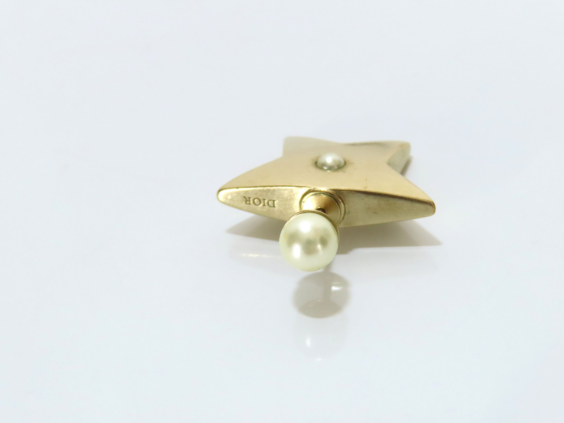 Dior Faux Pearl Star Earrings, Gold, Dust Bag
