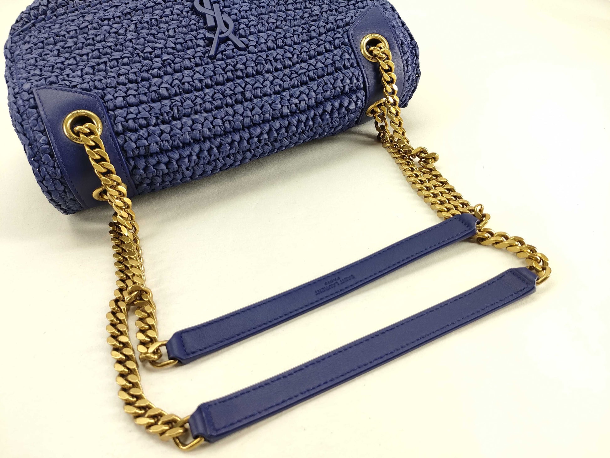 Yves Saint Laurent Unused Niki Chain Shoulder Bag in Raffia