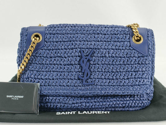 Yves Saint Laurent Unused Niki Chain Shoulder Bag in Raffia