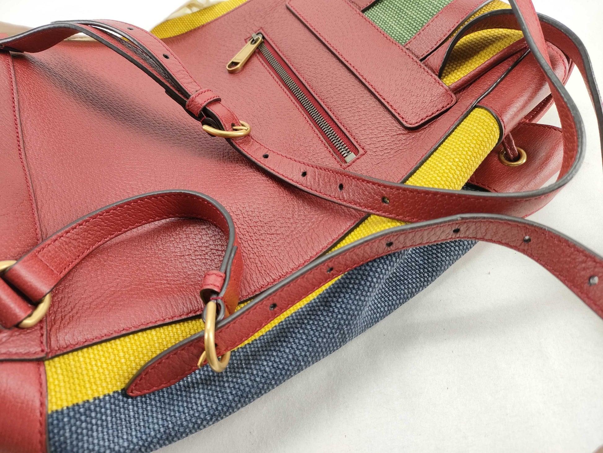 GUCCI Baiadera Stripe Backpack Canvas and Leather Backpack