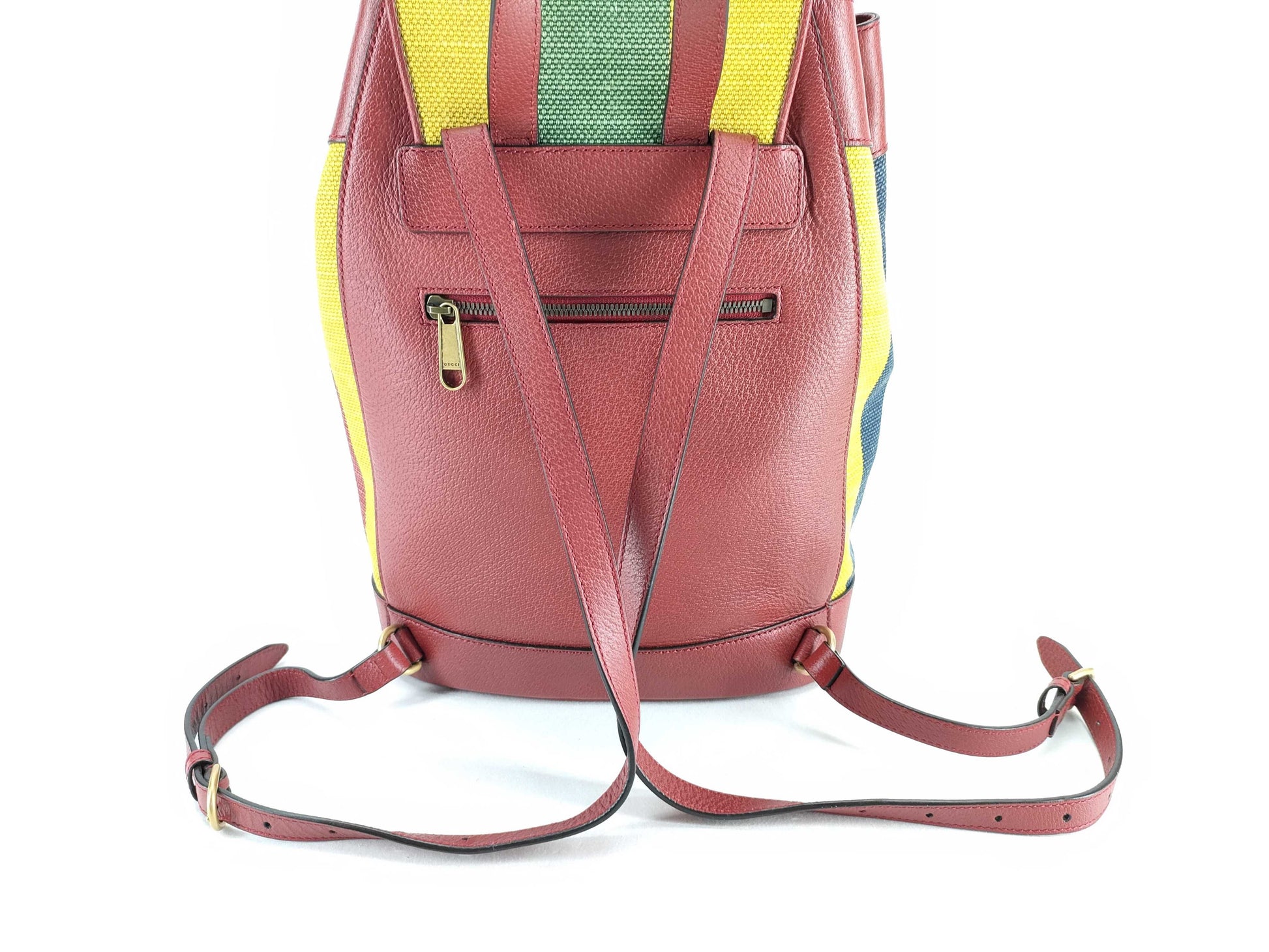 GUCCI Baiadera Stripe Backpack Canvas and Leather Backpack