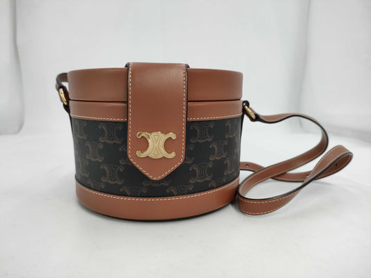 CELINE Triomphe Tambour Vanity PVC/Leather Vanity Bag with Gold Hardware