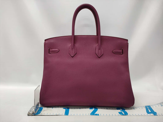 HERMES Birkin 35 Tosca Handbag with Silver Hardware and Togo O Stamp
