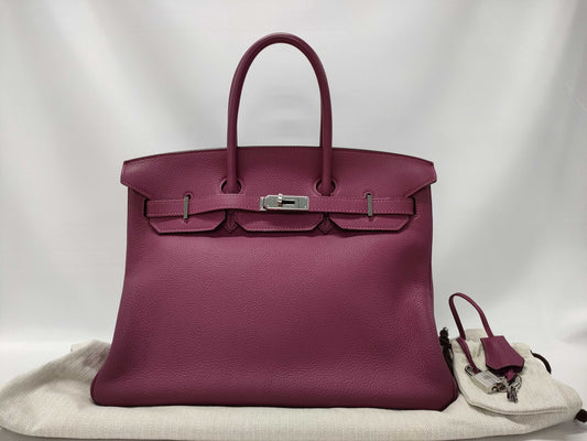 HERMES Birkin 35 Tosca Handbag with Silver Hardware and Togo O Stamp