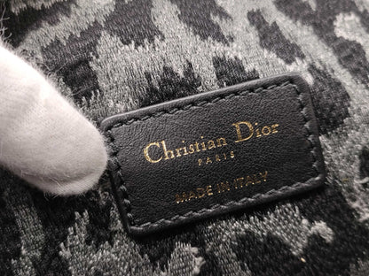 Dior Caro Leopard Print Gray Black Gold Hardware Velvet Canvas Shoulder Bag