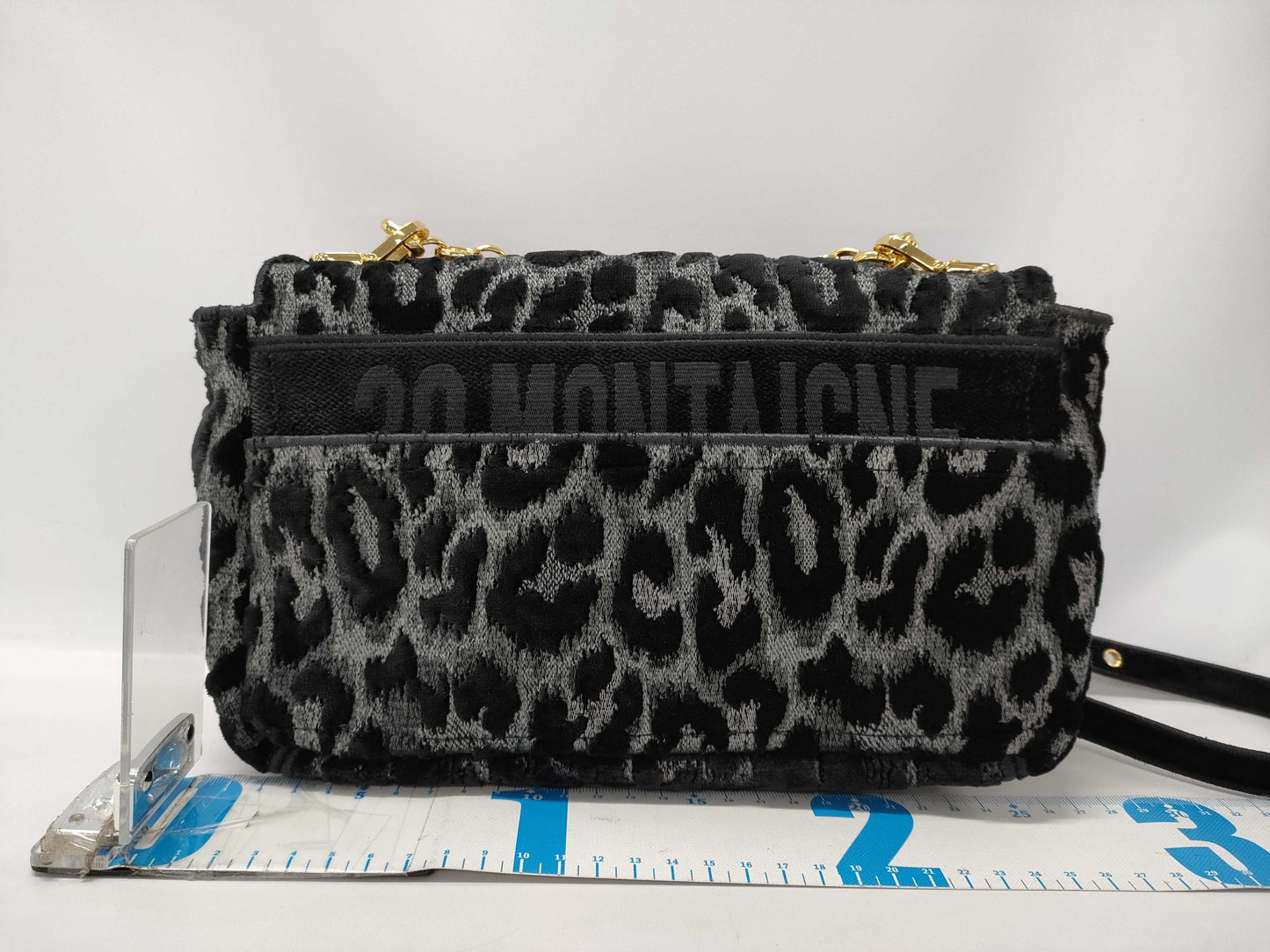 Dior Caro Leopard Print Gray Black Gold Hardware Velvet Canvas Shoulder Bag