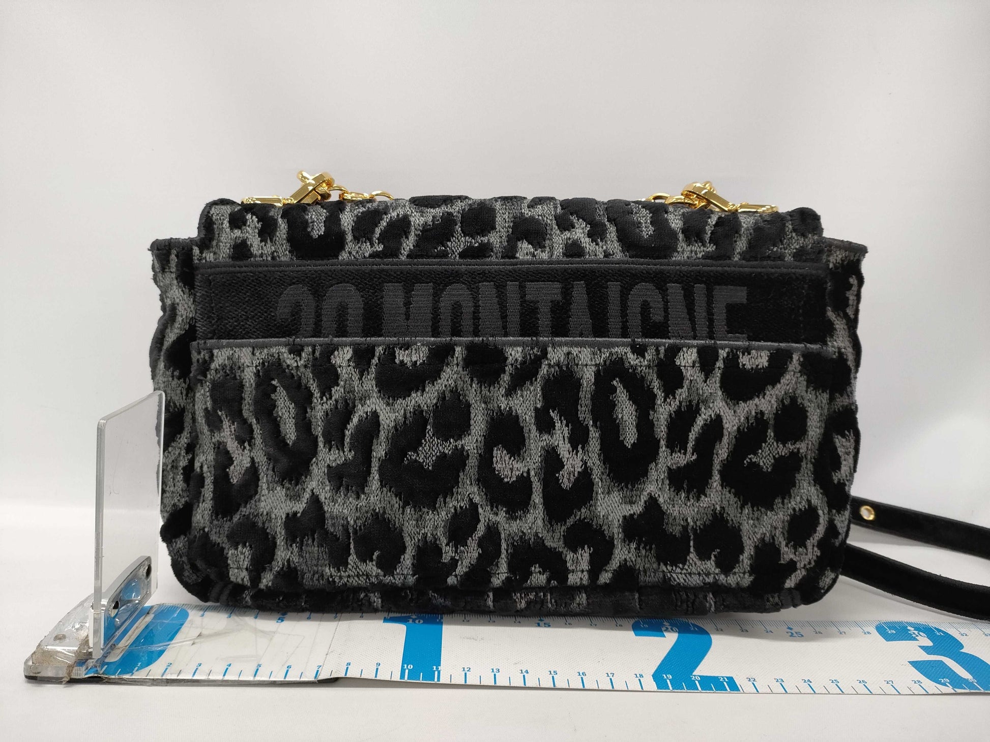Dior Caro Leopard Print Gray Black Gold Hardware Velvet Canvas Shoulder Bag