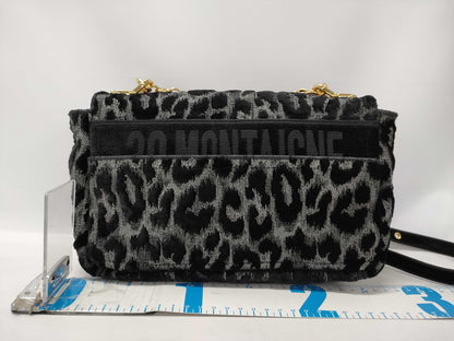 Dior Caro Leopard Print Gray Black Gold Hardware Velvet Canvas Shoulder Bag