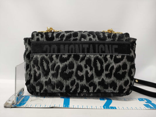 Dior Caro Leopard Print Gray Black Gold Hardware Velvet Canvas Shoulder Bag