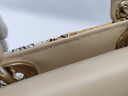 Dior Lady D Joy 2-way Shoulder Bag in Beige, Multicolored with Gold Hardware, Raffia and Calfskin, 04-MA-0293, Handbag