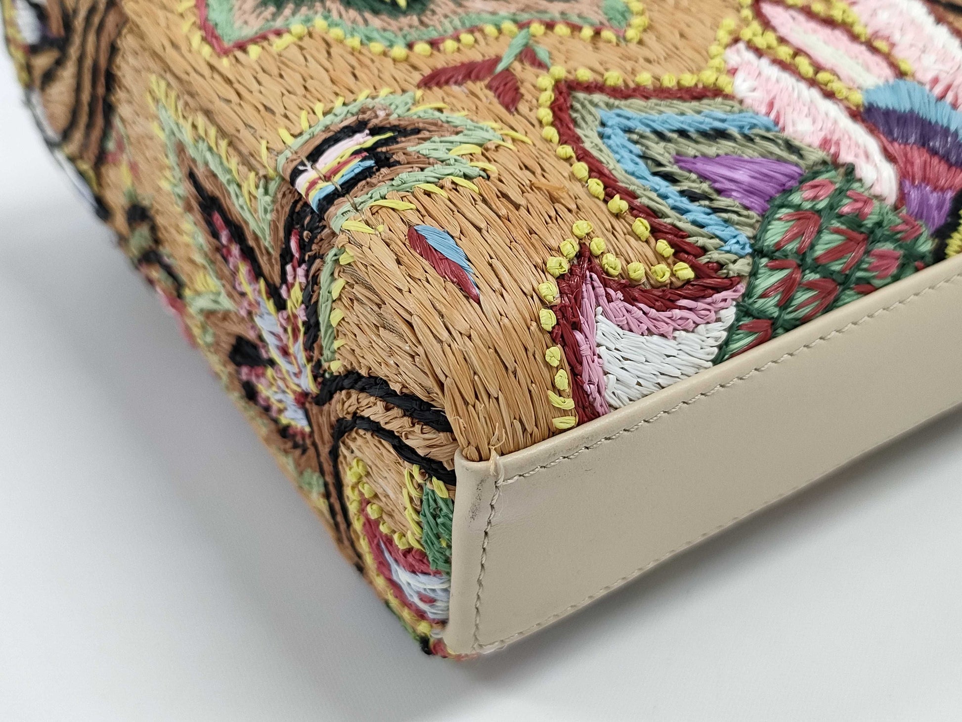 Dior Lady D Joy 2-way Shoulder Bag in Beige, Multicolored with Gold Hardware, Raffia and Calfskin, 04-MA-0293, Handbag