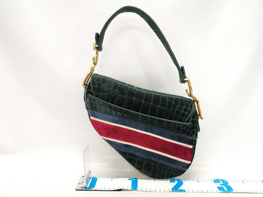 Dior Saddle Bag Medium Shoulder Bag Green with Gold Hardware Velvet Handbag