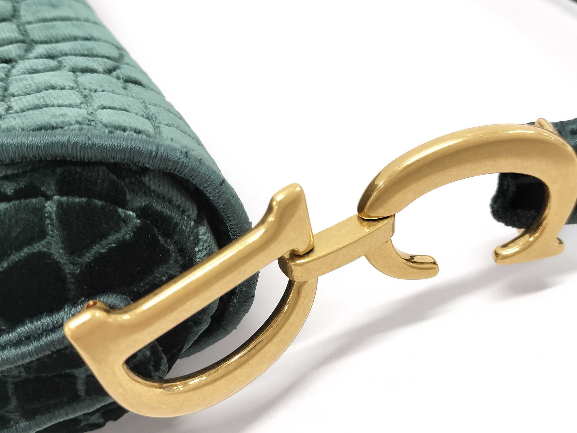 Dior Saddle Bag Medium Shoulder Bag Green with Gold Hardware Velvet Handbag
