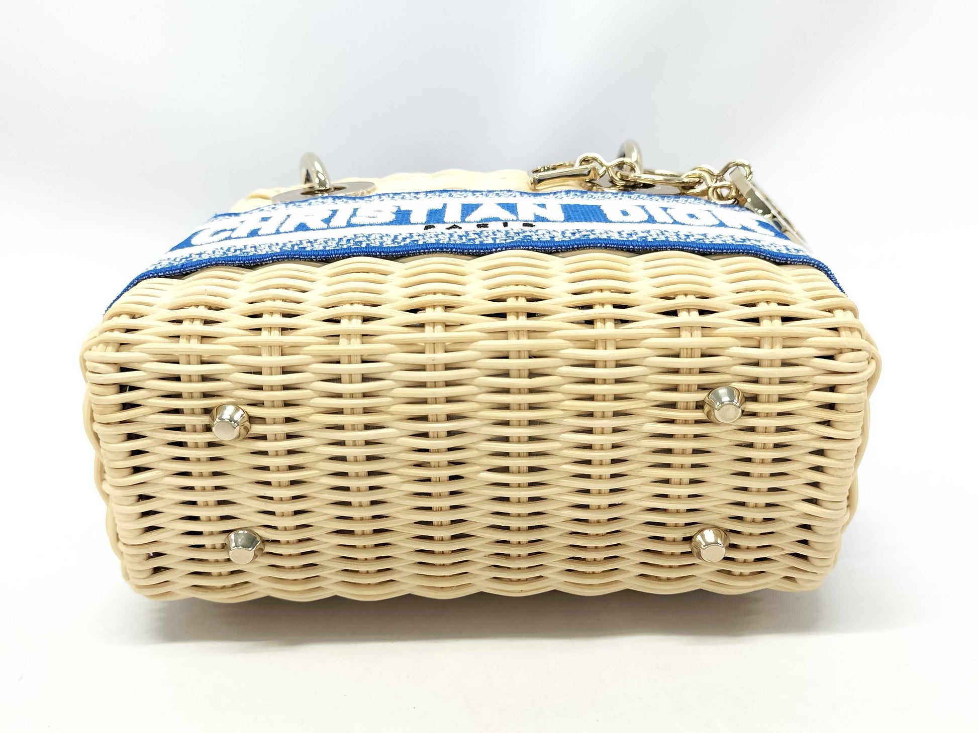 Dior Lady Dior 2-Way Handbag Mini Blue with Gold Hardware and Wicker