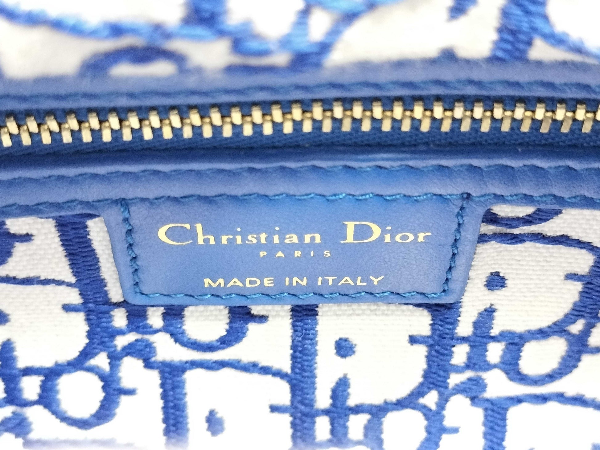 Dior Lady Dior 2-Way Handbag Mini Blue with Gold Hardware and Wicker