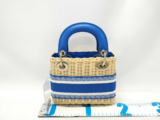 Dior Lady Dior 2-Way Handbag Mini Blue with Gold Hardware and Wicker