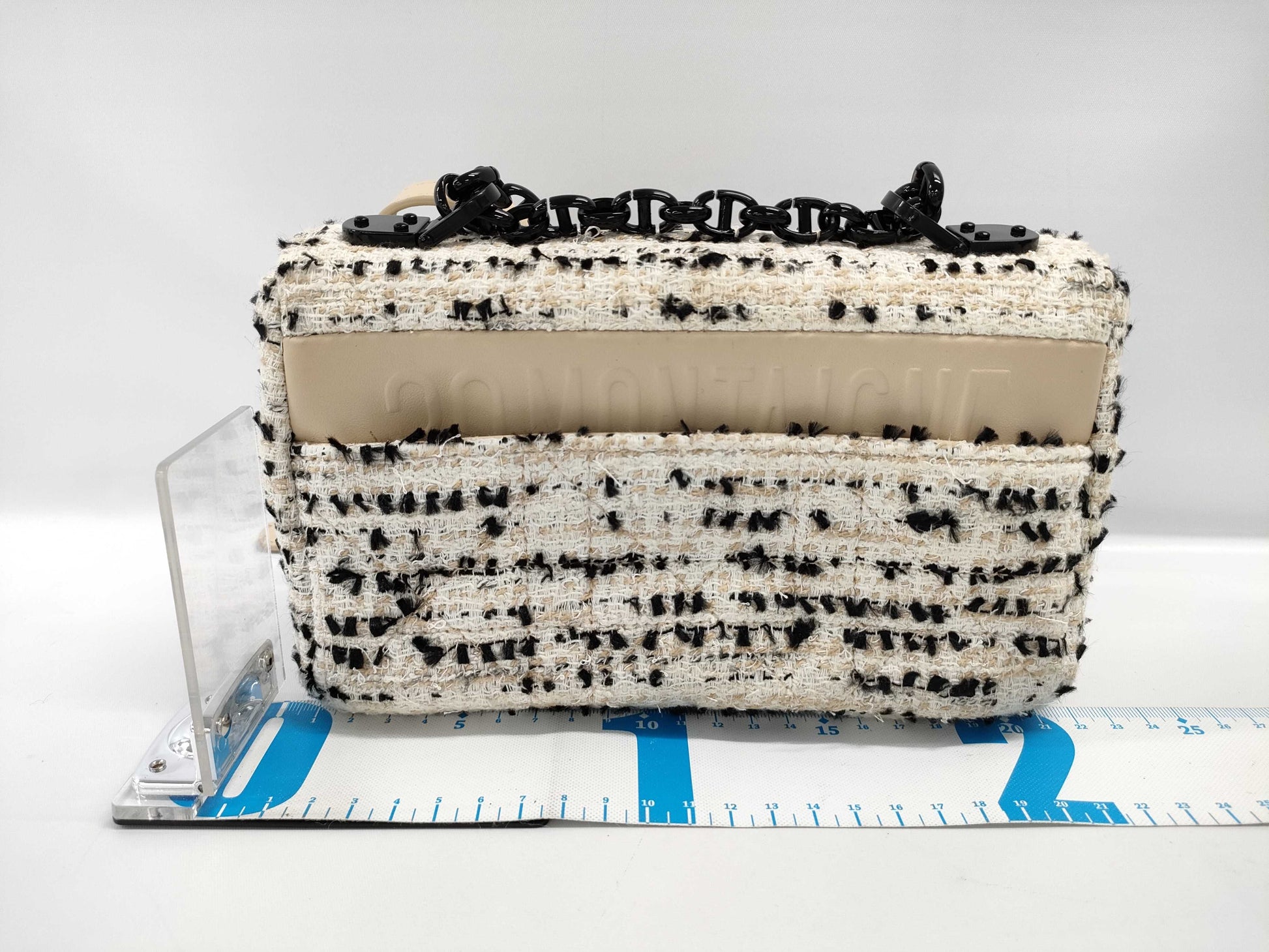 Dior Caro Small Chain Shoulder Bag in Ivory with Black Hardware and Tweed