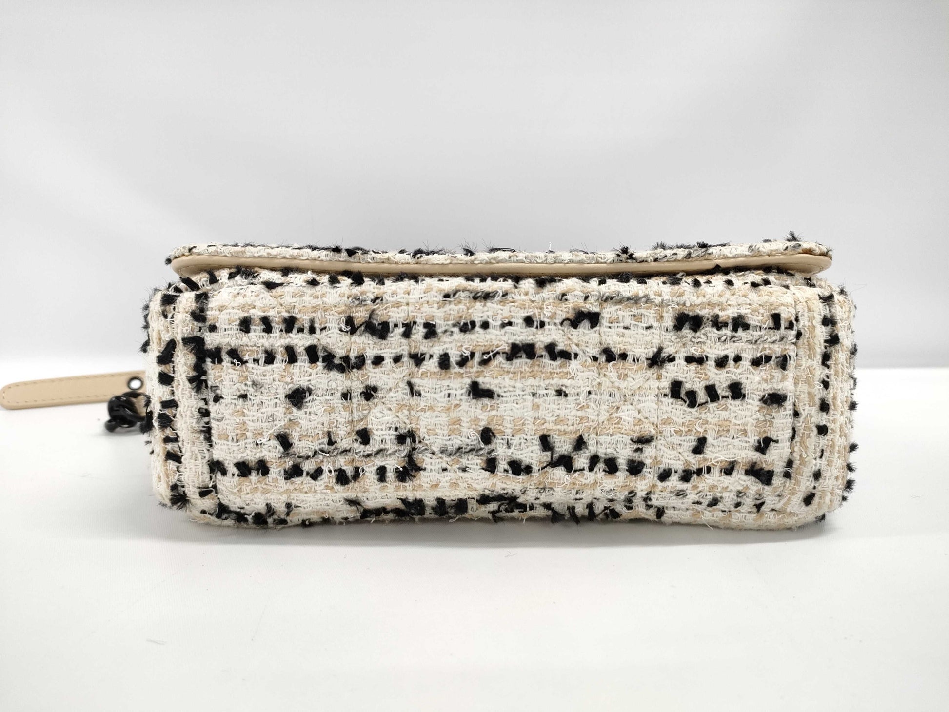 Dior Caro Small Chain Shoulder Bag in Ivory with Black Hardware and Tweed