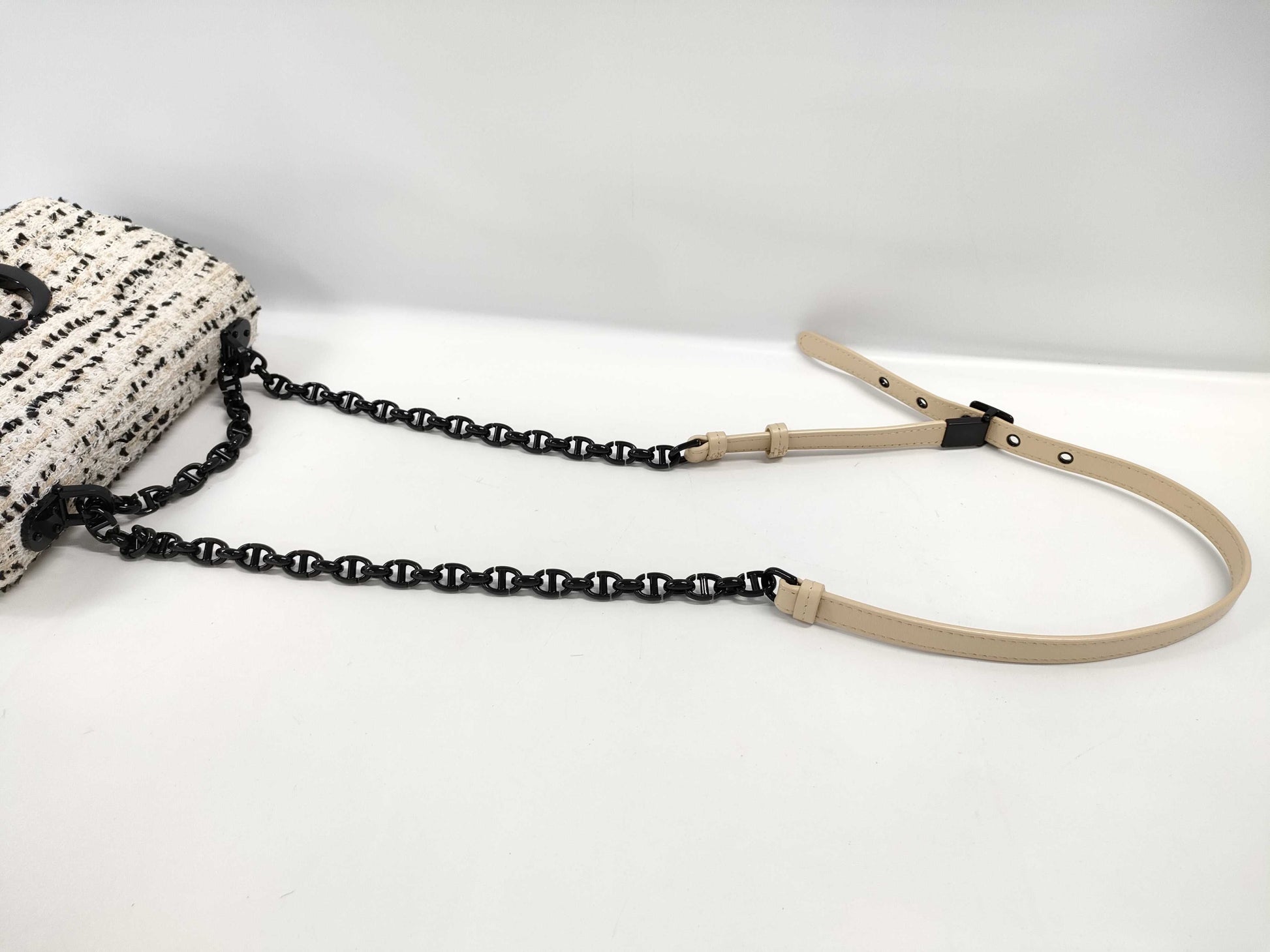 Dior Caro Small Chain Shoulder Bag in Ivory with Black Hardware and Tweed