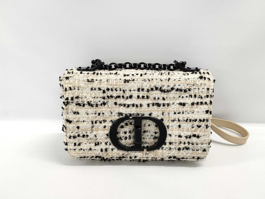 Dior Caro Small Chain Shoulder Bag in Ivory with Black Hardware and Tweed