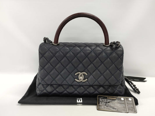 CHANEL CHANEL Coco Handle 29 2-way handbag/shoulder bag, navy blue with silver hardware and caviar leather, 21530063 handbag