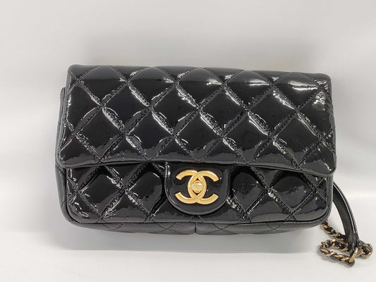 CHANEL CHANEL Matelasse Chain Shoulder Bag in Black with Gold Hardware and Enamel Calfskin Leather 21327349 Shoulder Bag