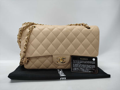 CHANEL Matelasse 25 2-way Double Flap Double Chain A01112 Beige Lambskin Shoulder Bag with Gold Hardware 31165055