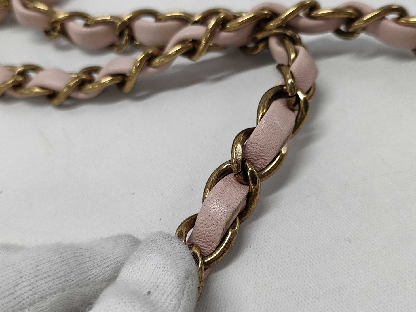 CHANEL Design Stitch Chain Shoulder Bag Pink Beige with Gold Hardware, Lambskin, 23078341 Shoulder Bag