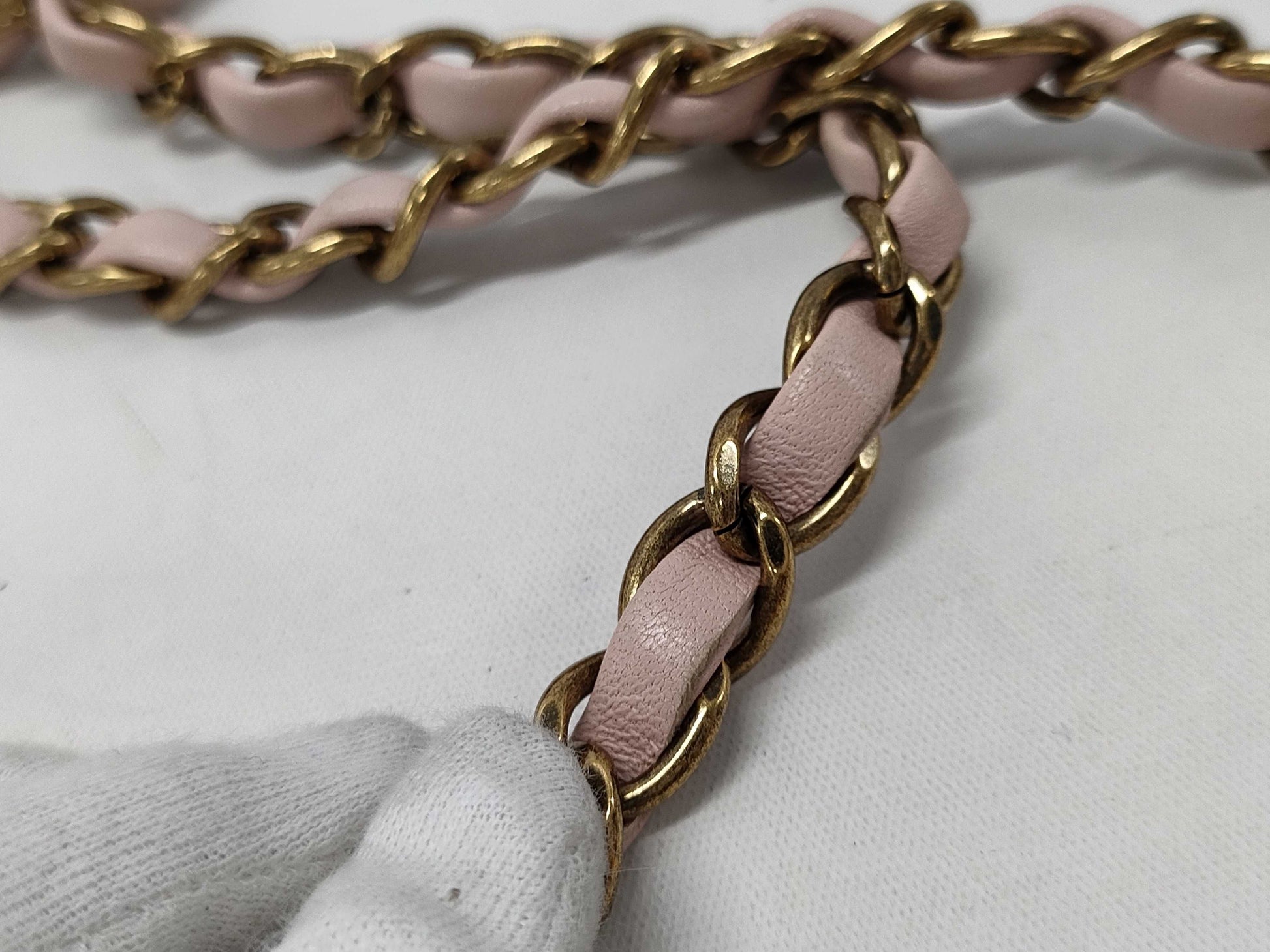 CHANEL Design Stitch Chain Shoulder Bag Pink Beige with Gold Hardware, Lambskin, 23078341 Shoulder Bag