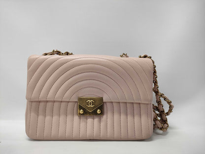 CHANEL Design Stitch Chain Shoulder Bag Pink Beige with Gold Hardware, Lambskin, 23078341 Shoulder Bag