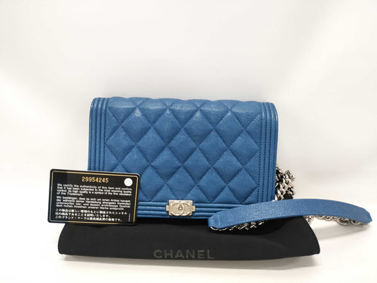 CHANEL Boy Chanel Chain Wallet AP1117 Blue with Silver Hardware and Caviar Leather 29954245 Shoulder Bag