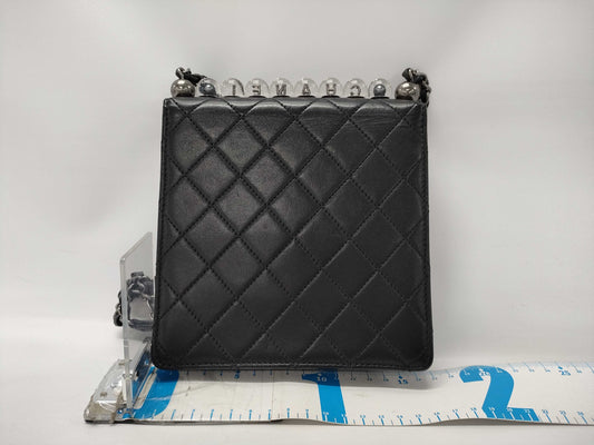 CHANEL Matelasse Pearl Chain Shoulder Bag AS0584 Black with Silver Hardware, Lambskin, 29789060 Shoulder Bag