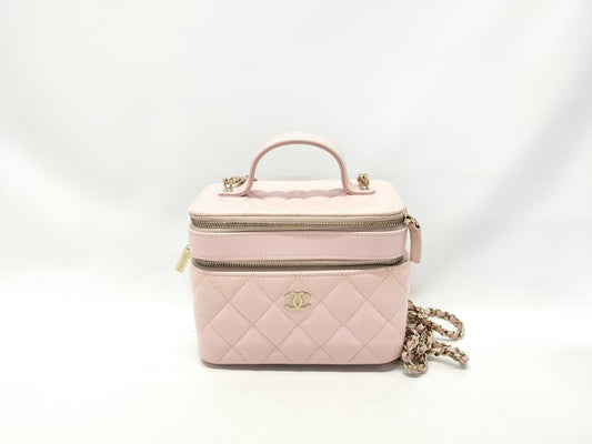 CHANEL 2-Way Vanity Chain Shoulder Bag with Double Zipper, Pink Gold Hardware, Patent Leather, C66HH63H