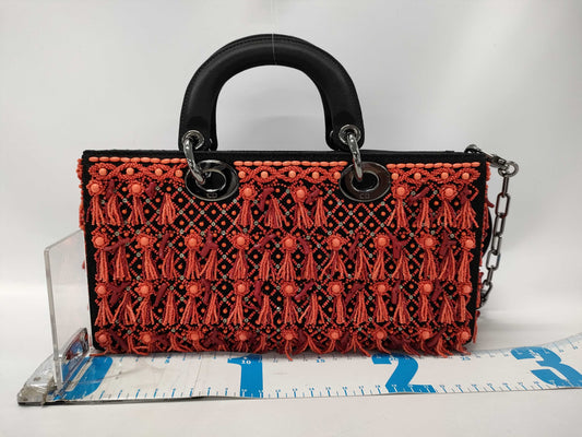Dior Lady Dior D-JOY Limited Edition Red Black Silver Hardware Beaded Leather Handbag