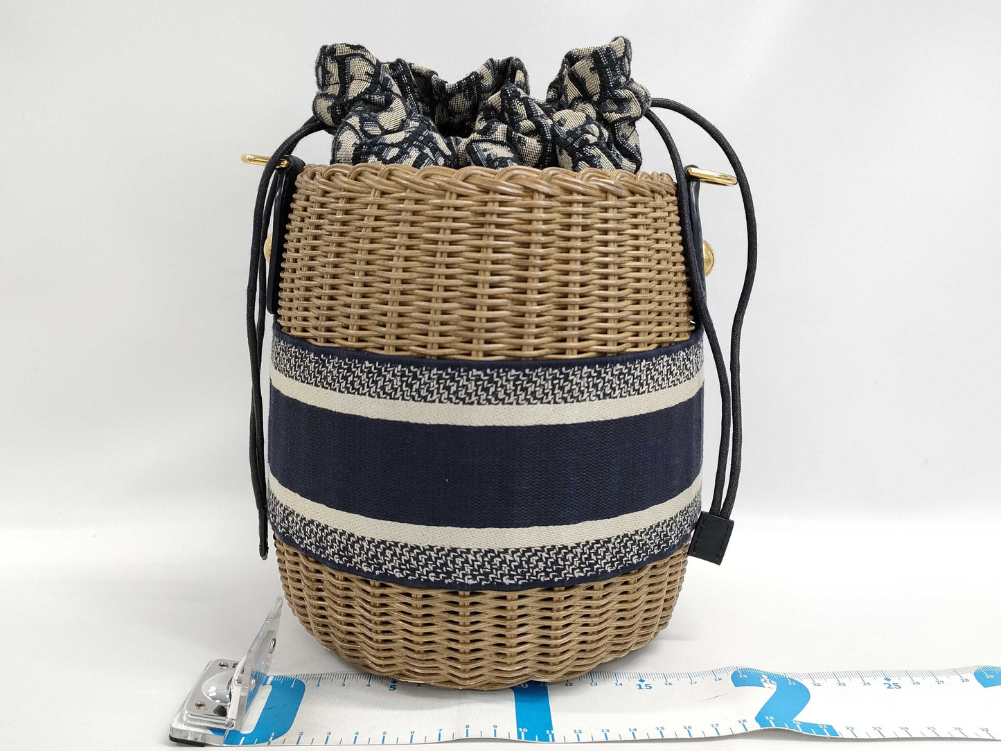 Dior Oblique Wicker Shoulder Bag M7600CMVO Navy Brown with Gold Hardware, Canvas and Rattan, 63-MA-0251 Shoulder Bag