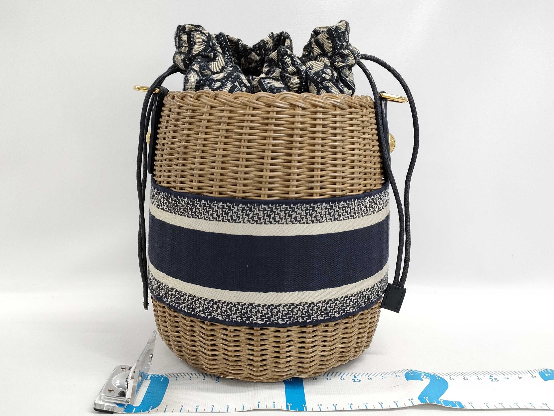 Dior Oblique Wicker Shoulder Bag M7600CMVO Navy Brown with Gold Hardware, Canvas and Rattan, 63-MA-0251 Shoulder Bag