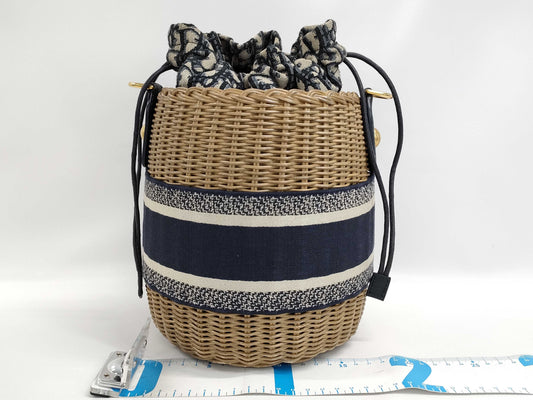 Dior Oblique Wicker Shoulder Bag M7600CMVO Navy Brown with Gold Hardware, Canvas and Rattan, 63-MA-0251 Shoulder Bag