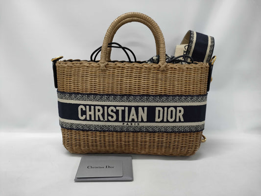 Dior Dior 2-way basket bag shoulder bag M7601CMVO Navy Brown with gold hardware Canvas Rattan 63-MA-1200 Shoulder bag