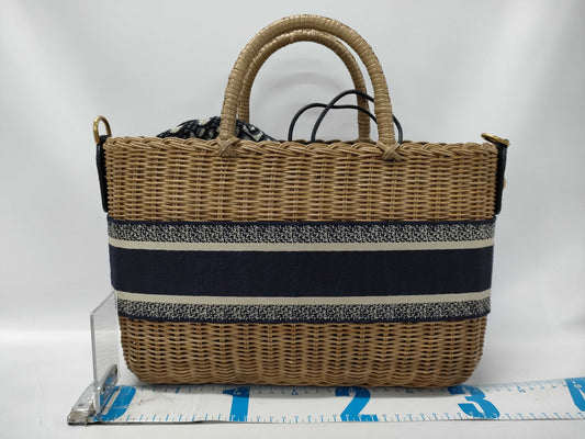 Dior Dior 2-way basket bag shoulder bag M7601CMVO Navy Brown with gold hardware Canvas Rattan 63-MA-1200 Shoulder bag