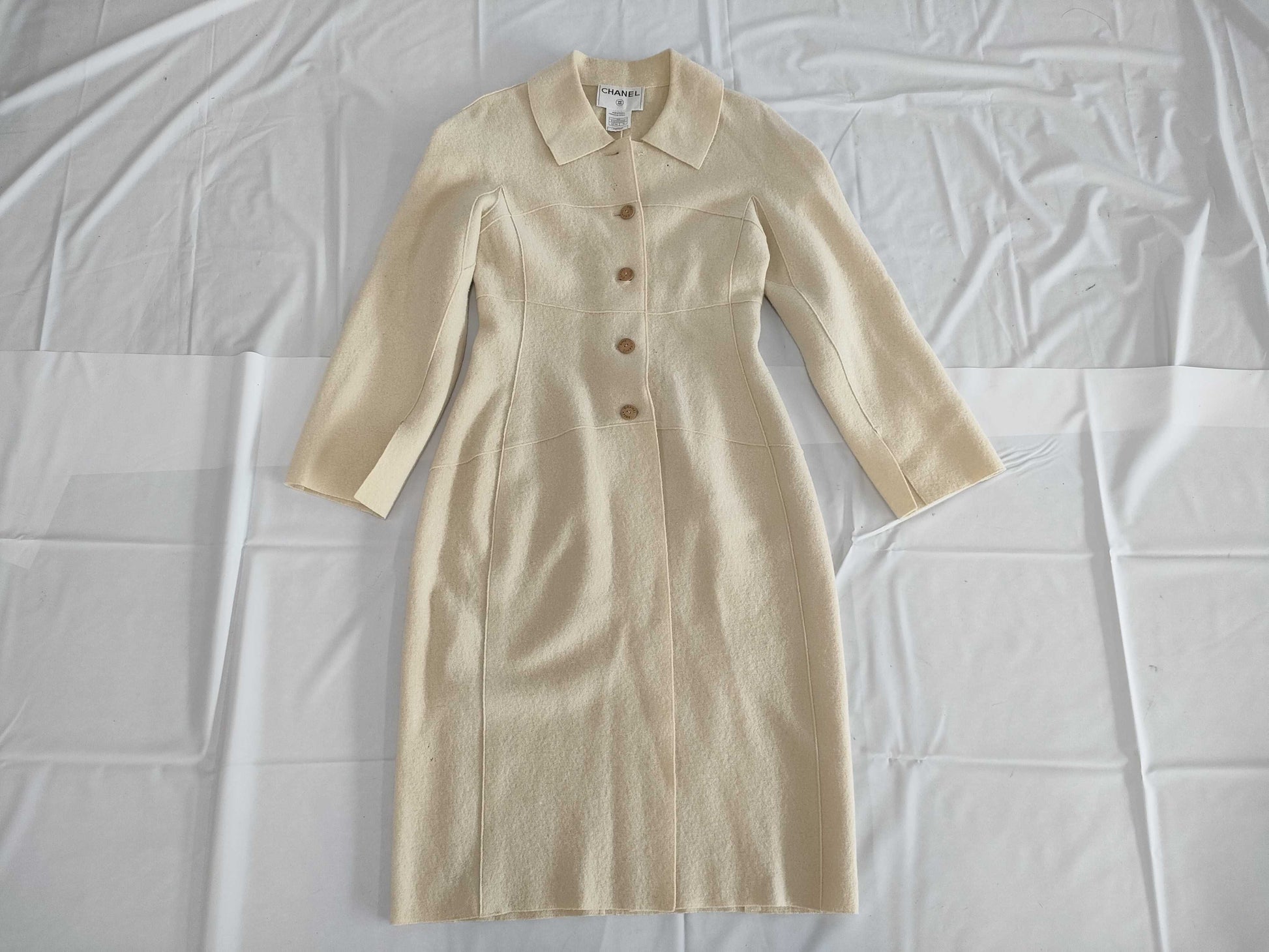 CHANEL Wool Trench Coat with Wood Buttons, Size 38, 99A