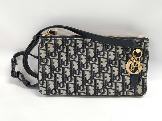Dior Oblique Shoulder Pouch, Navy with Gold Hardware, Canvas Shoulder Bag