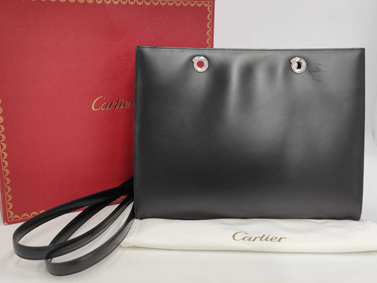 Cartier Panthere Leather Black Tote Bag with Box
