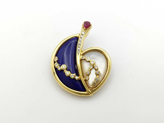 Colored Stone Shell R0.32ct D0.31ct K18 16.8g Brooch 