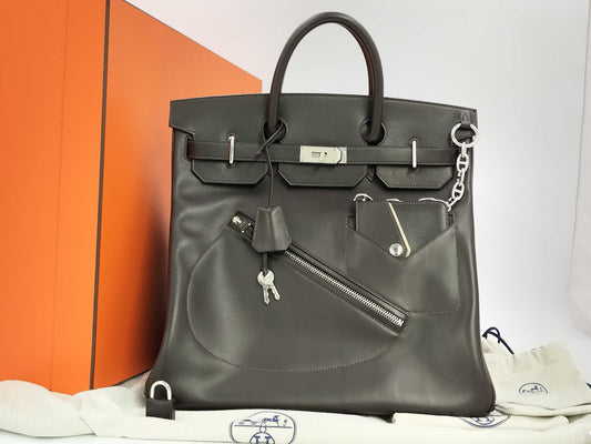 HERMES Birkin 40 Haute Croix Lock Evergrain, Silver Hardware, B Stamp, Dark Brown Handbag